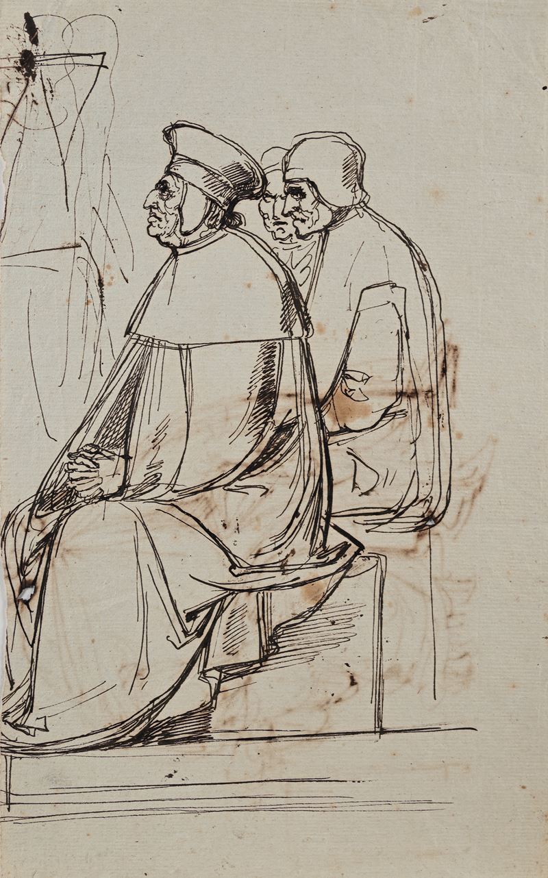 Scuola Neoclassica Fiorentina - Recto: Studio di dignitari; Verso: Studio di figura