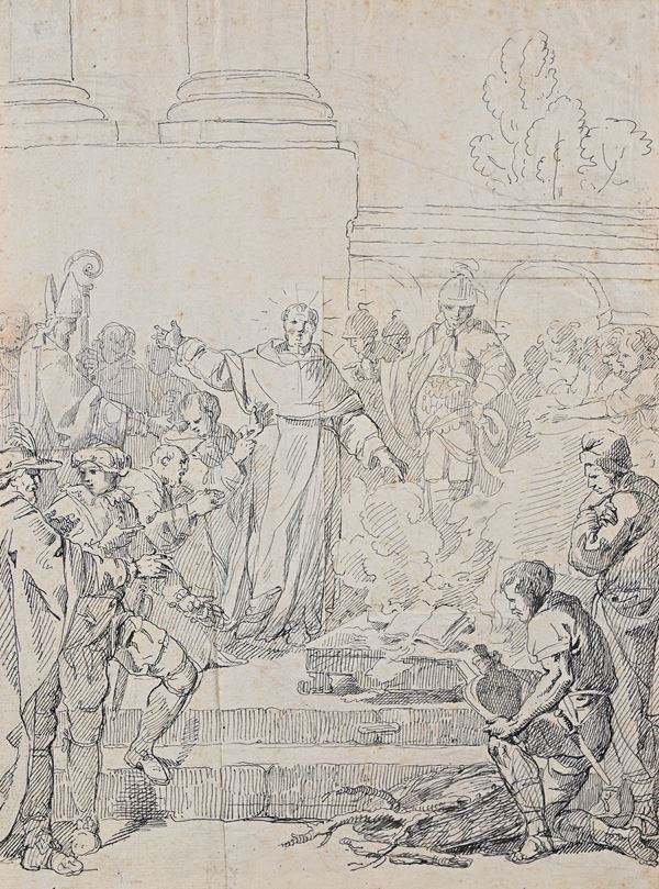 Scuola veneta del XVIII secolo - San Domenico brucia i libri eretici