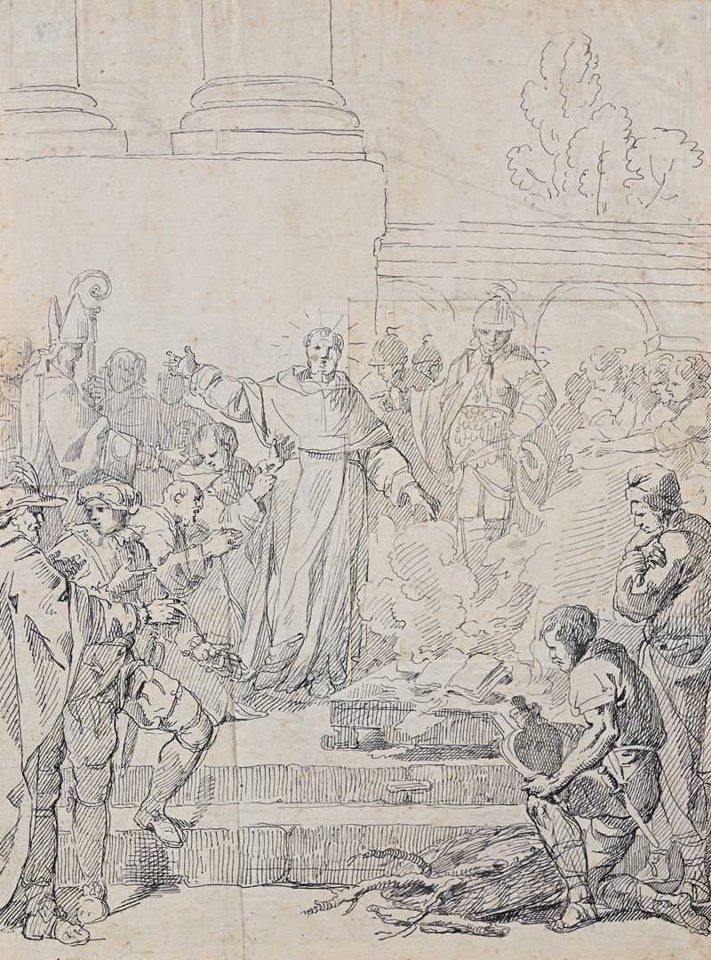 Scuola Veneta del XVIII Secolo - San Domenico brucia i libri eretici