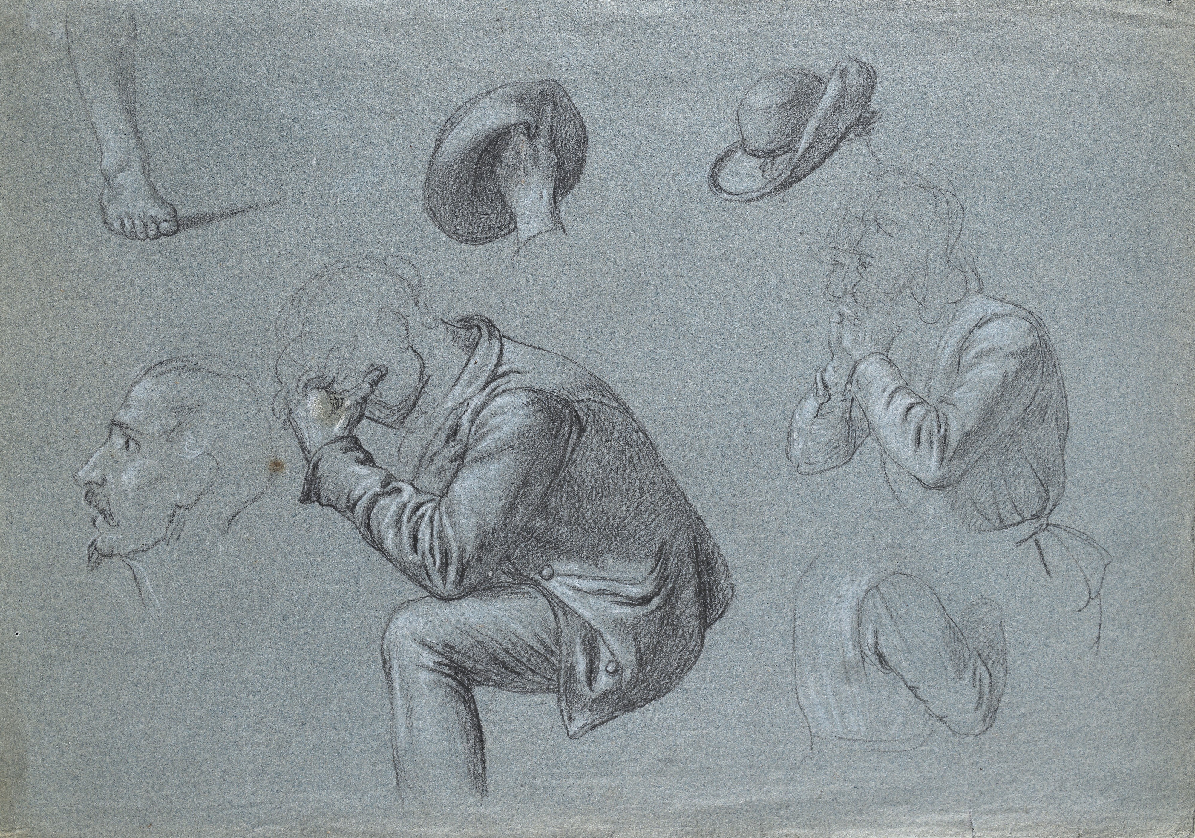 Scuola Neoclassica Fiorentina - Recto: Studi anatomici di braccia e gambe e figura orante; Verso:...