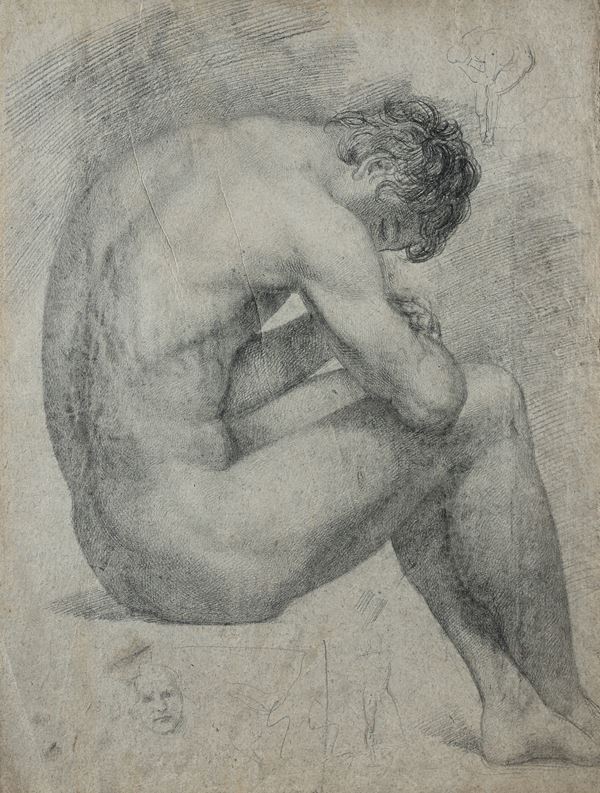 Scuola neoclassica italiana - Studio di nudo accovacciato