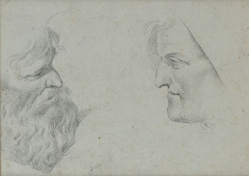 Scuola Neoclassica Italiana - Studio di filosofi (recto) e Studio di testa senile (verso), pietra...