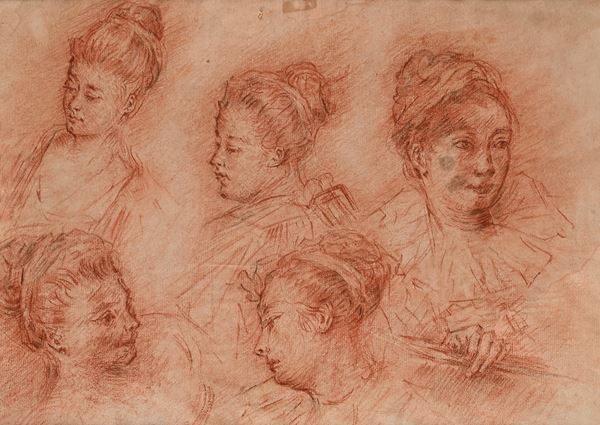 Scuola francese del XVIII secolo - Studio di teste femminili