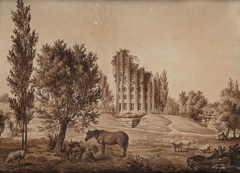 Scuola Francese del XIX Secolo - Désert de Retz: Le château o La colonne détruite