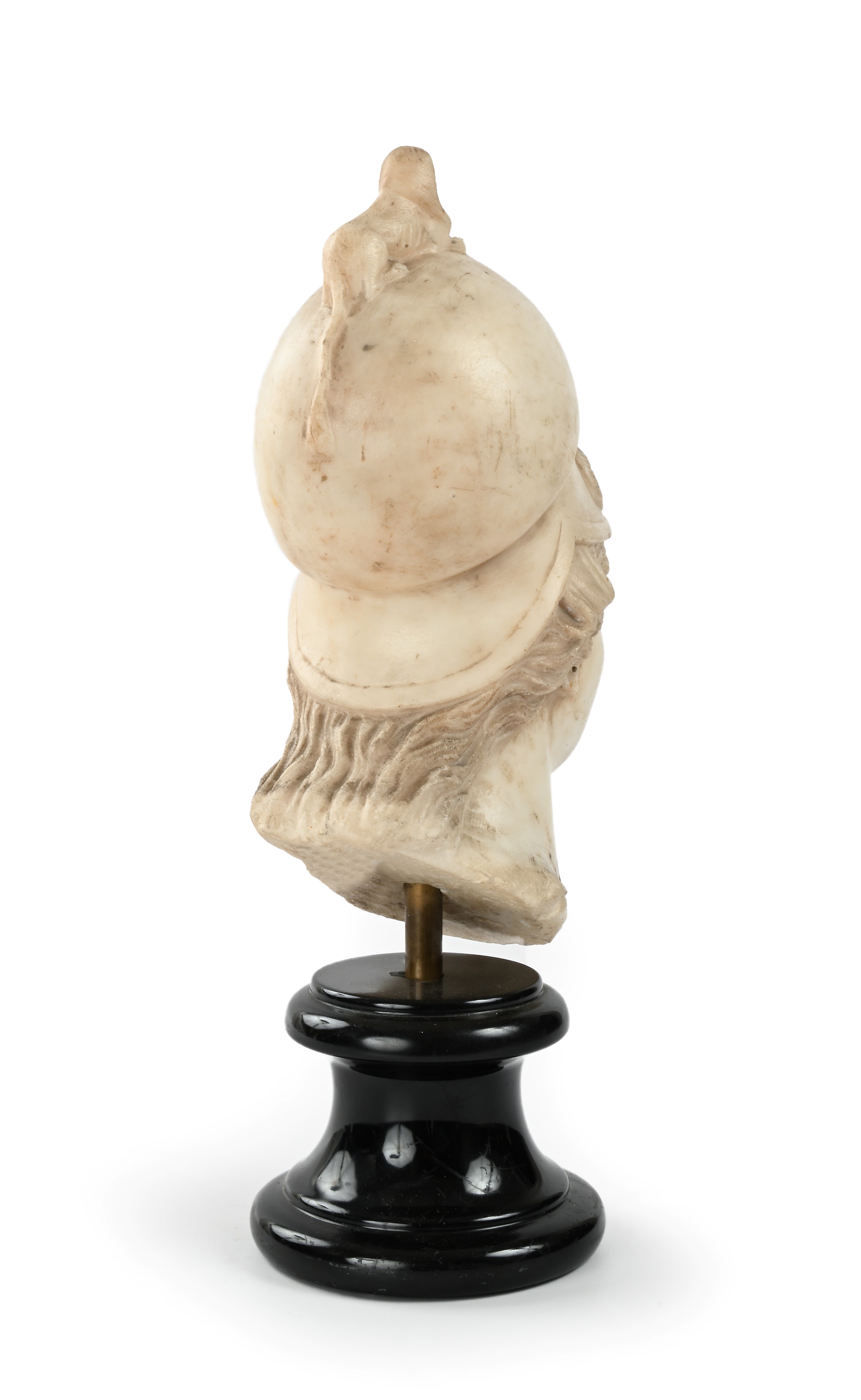 Minerva, Testa in marmo bianco su piedistallo a rocchetto, XIX secolo
