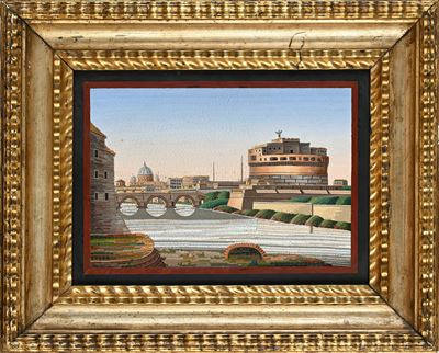 Roma, Placca in mosaico minuto con veduta del Tevere e Castel Sant’Angelo, XIX secolo