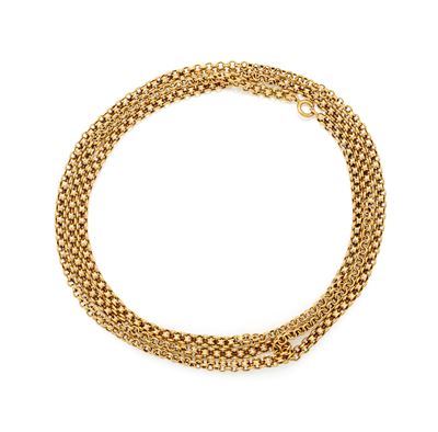Oro giallo 750/000, lunga catena a maglia tubolare