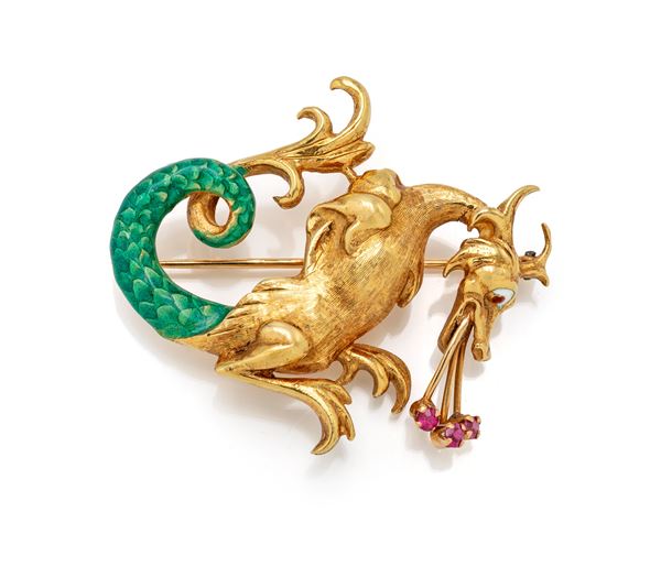 Spilla a drago in oro e smalto  - Auction Everyday Jewels - Under 3K - Casa d'Aste Arcadia