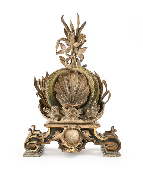 Fregio in legno intagliato, laccato e dorato, fine del XVIII secolo