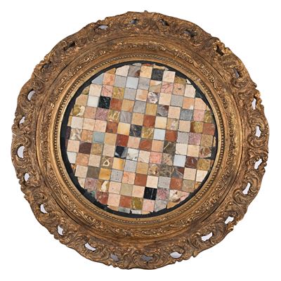 Placca circolare in commesso geometrico di marmi di recupero, fine XVIII–inizi XIX secolo