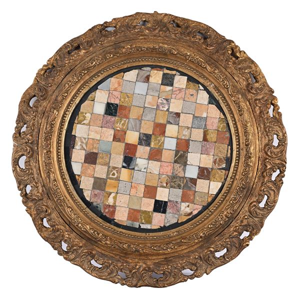 Placca circolare in commesso geometrico di marmi di recupero, fine del XVIII/inizi del XIX secolo