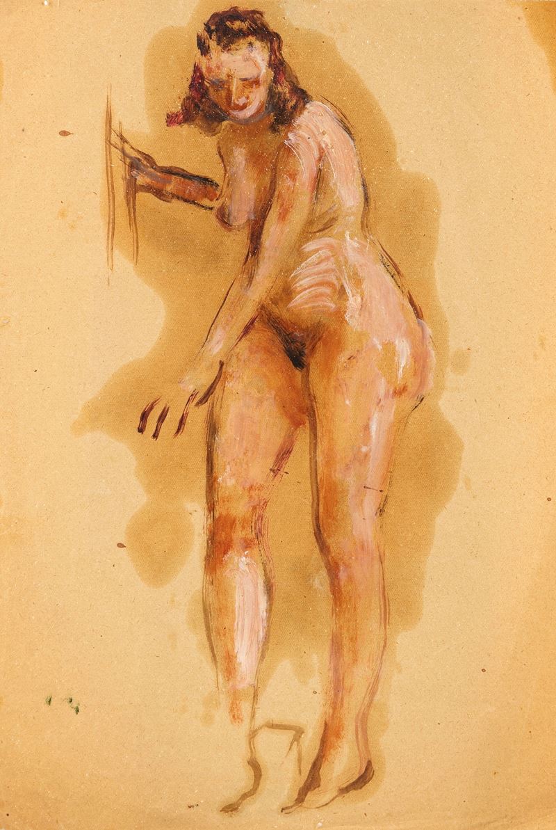 Carlo Quaglia - Nudo, olio su carta (1948-1950)