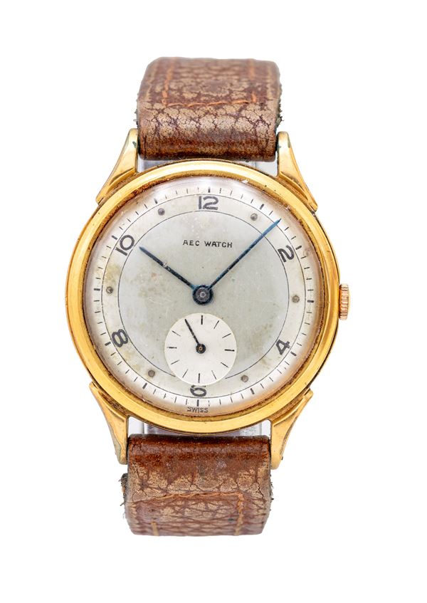 A.E.C. Watch - Orologio da polso a carica manuale da uomo in metallo placcato in oro giallo con fondello in acciaio