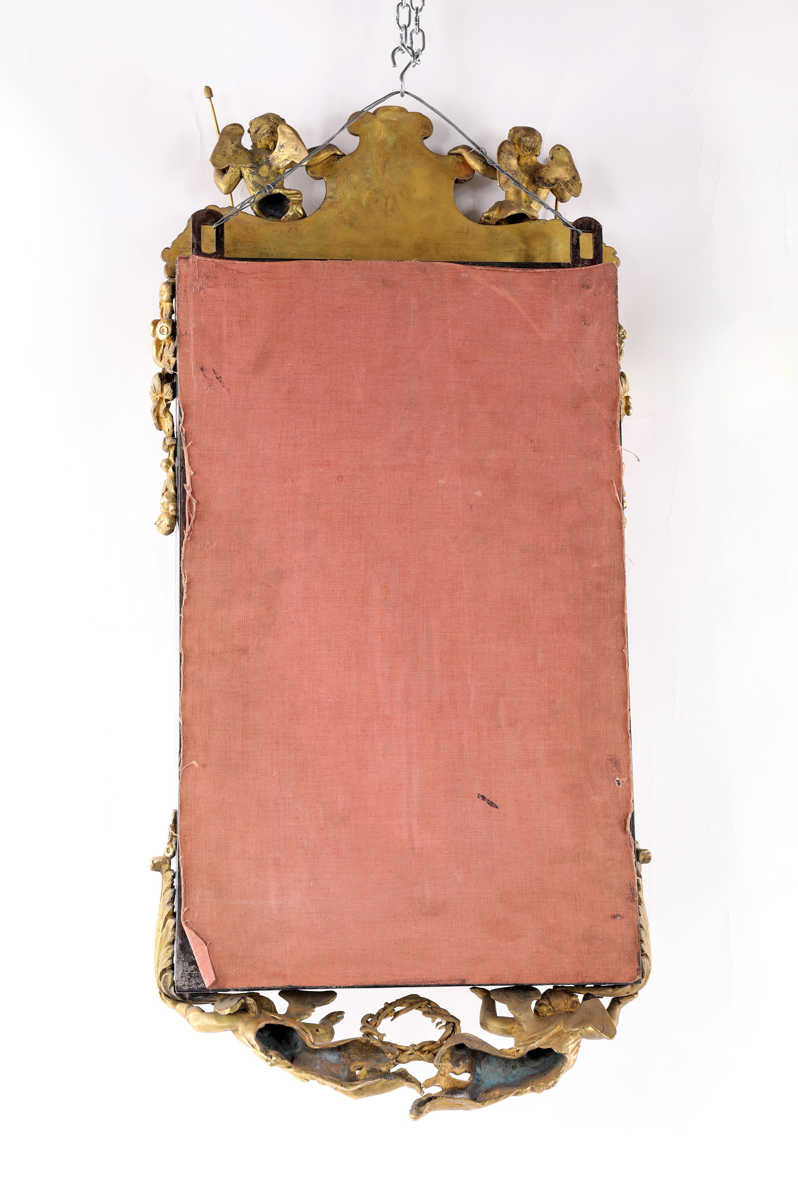 Edicola devozionale, crocifisso in malachite con Cristo in bronzo dorato e cimasa scolpita (XVIII...