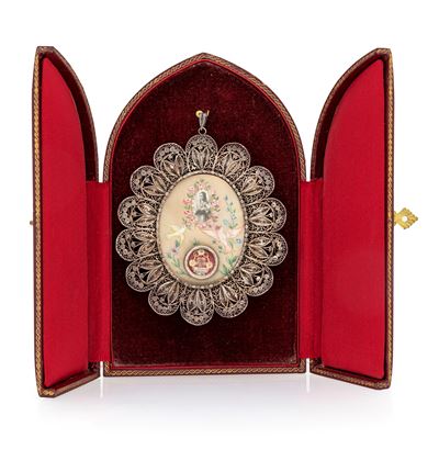 Medaglione reliquiario devozionale, argento 800/000 (pendente)