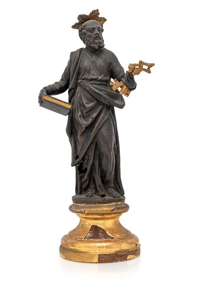 Bottega napoletana del XVIII secolo, Scultura in bronzo brunito raffigurante San Pietro
