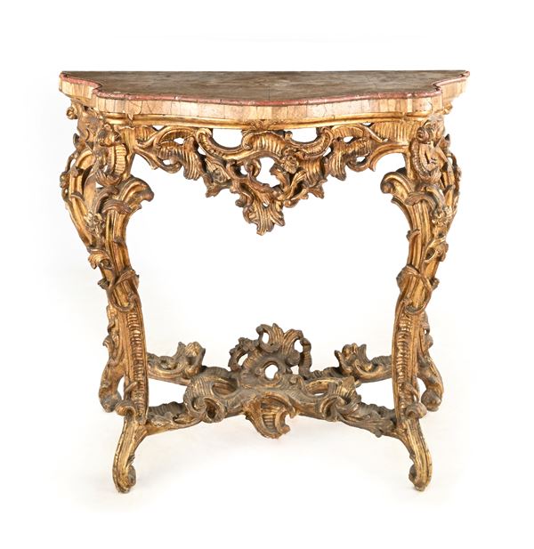 Console in legno intagliato e dorato, XVIII secolo 