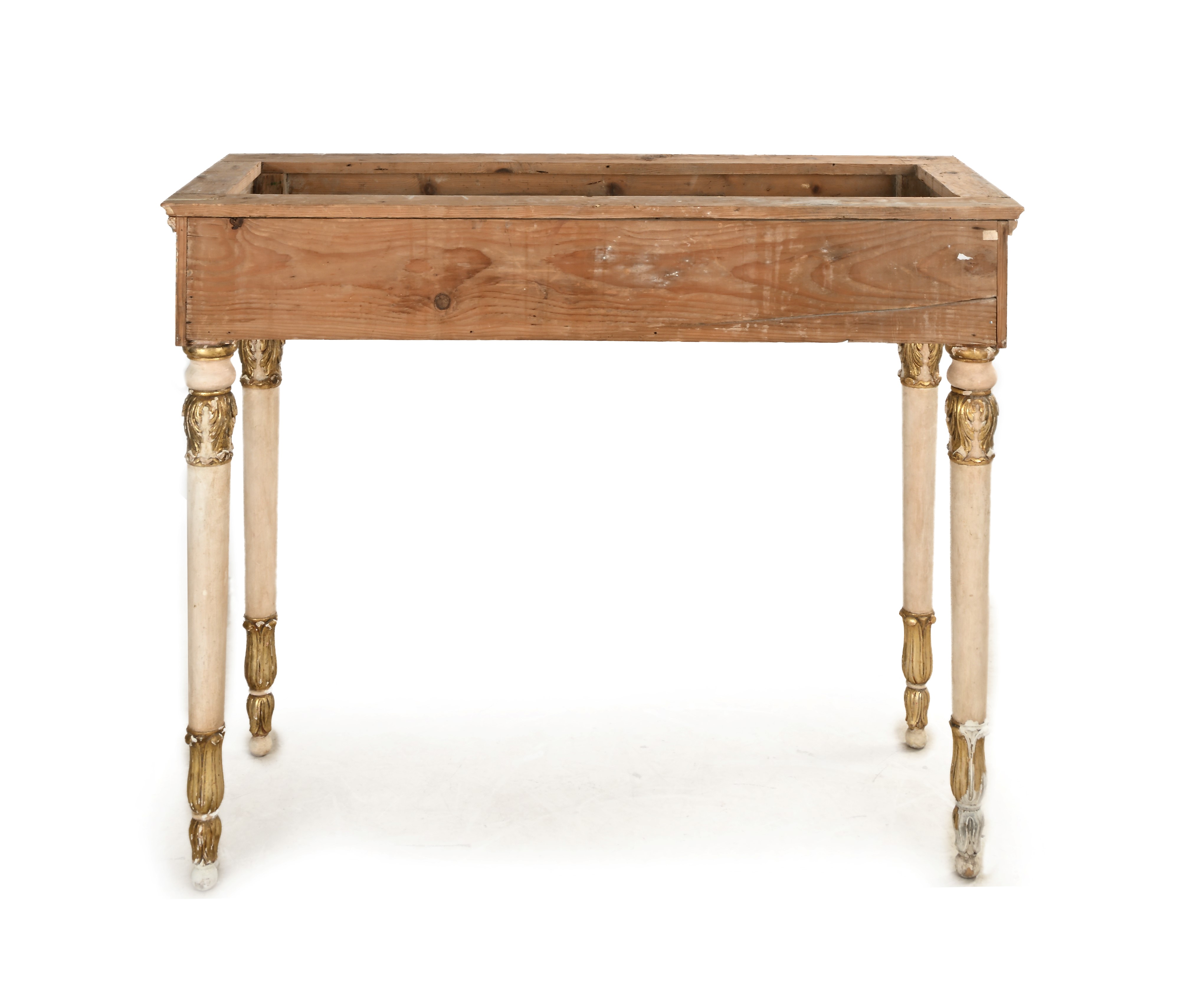 Console, legno laccato bianco e decorazioni dorate a motivi circolari