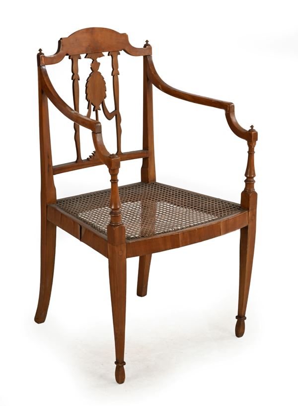 Poltroncina neoclassica in legno di frutto, inizi XIX secolo
