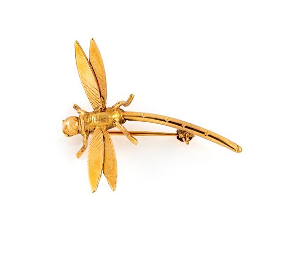 Spilla in oro a libellula