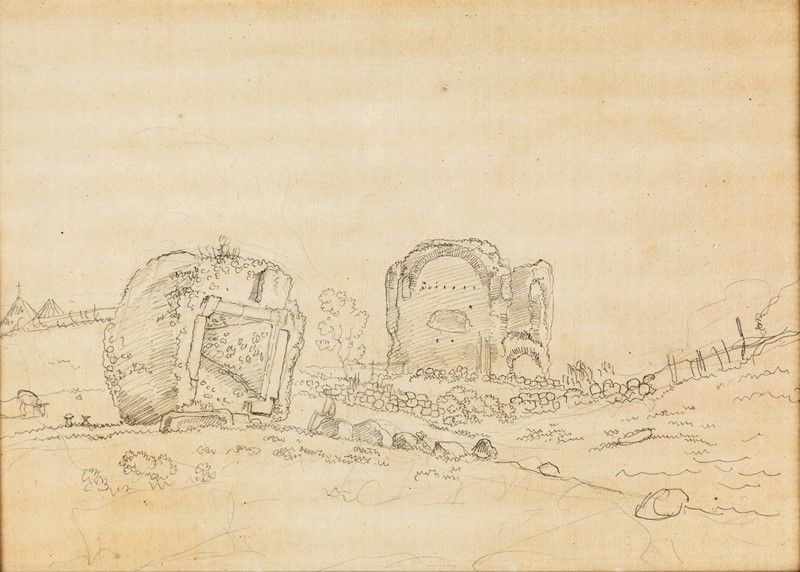 Carlo Labruzzi - Tre Bozzetti a Matita Raffiguranti Rovine Romane