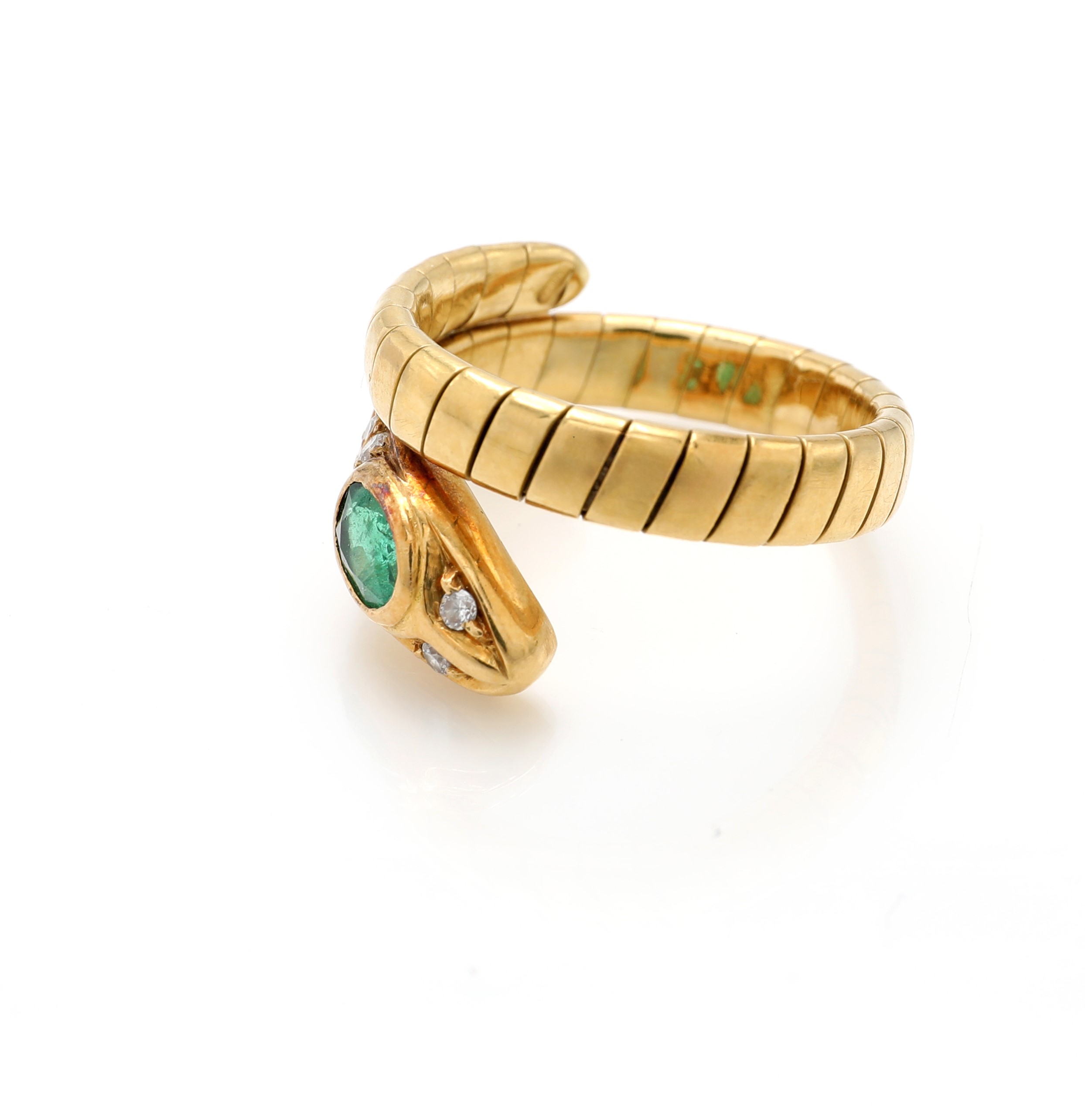 Anello a serpente in oro giallo 750/000 con smeraldo e brillanti