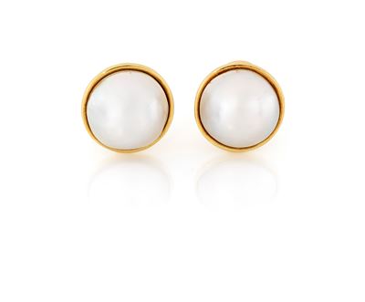 Orecchini in oro 750/000 e perle mabbè, a clip