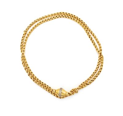 Lunga collana a laccio in oro giallo 750/000 e brillanti