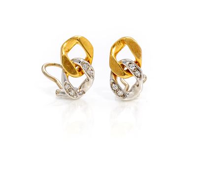 Orecchini a grappette, oro giallo 750/000 e brillanti