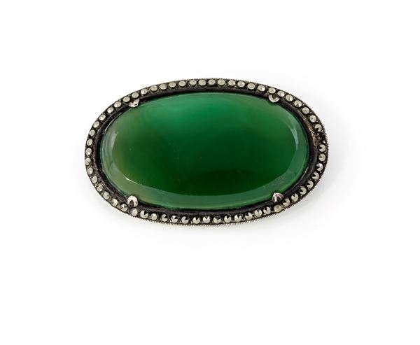 Spilla argento e pietra verde