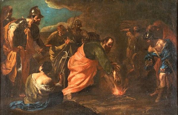 Pittore del XVII secolo - SAN PAOLO BRUCIA IL SERPENTE