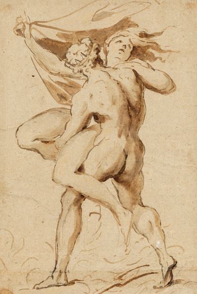 Ratto di Proserpina (penna e inchiostro bruno acquerellato con pietra nera su carta)