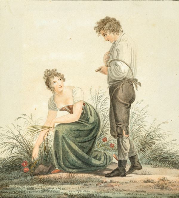 Scuola francese fine XVIII/inizio XIX secolo - Coppia di pastorelli