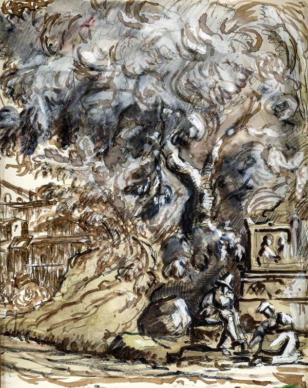 Studio di pastori davanti un'ara antica