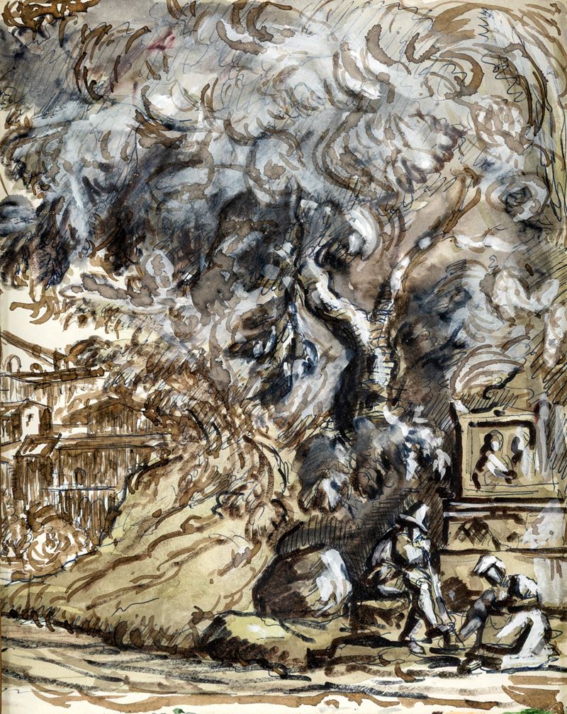 Scuola Italiana del XIX Secolo - Studio di Pastori Davanti un'ara Antica