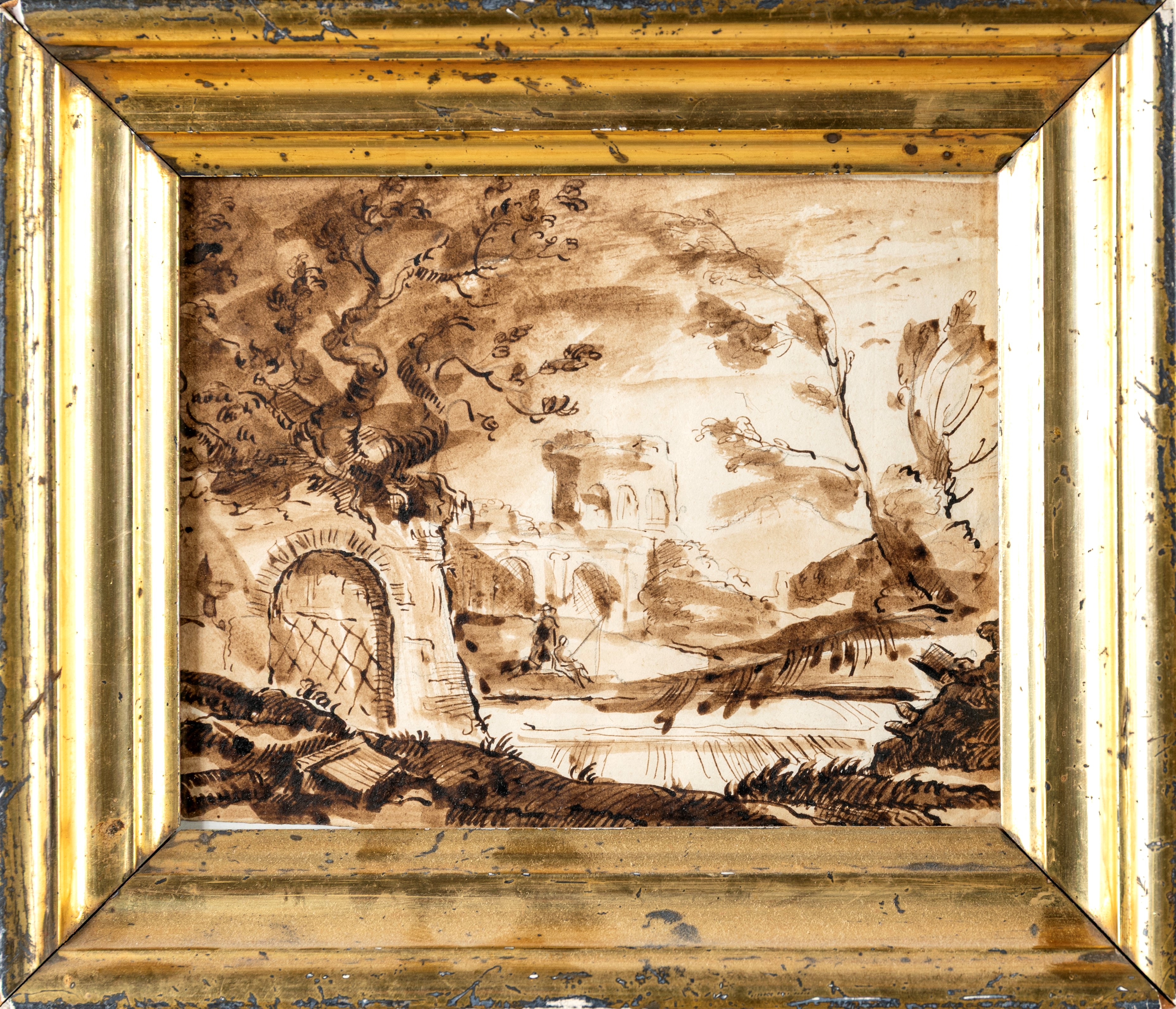 Scuola Italiana del XIX Secolo - Paesaggio con Pescatori
