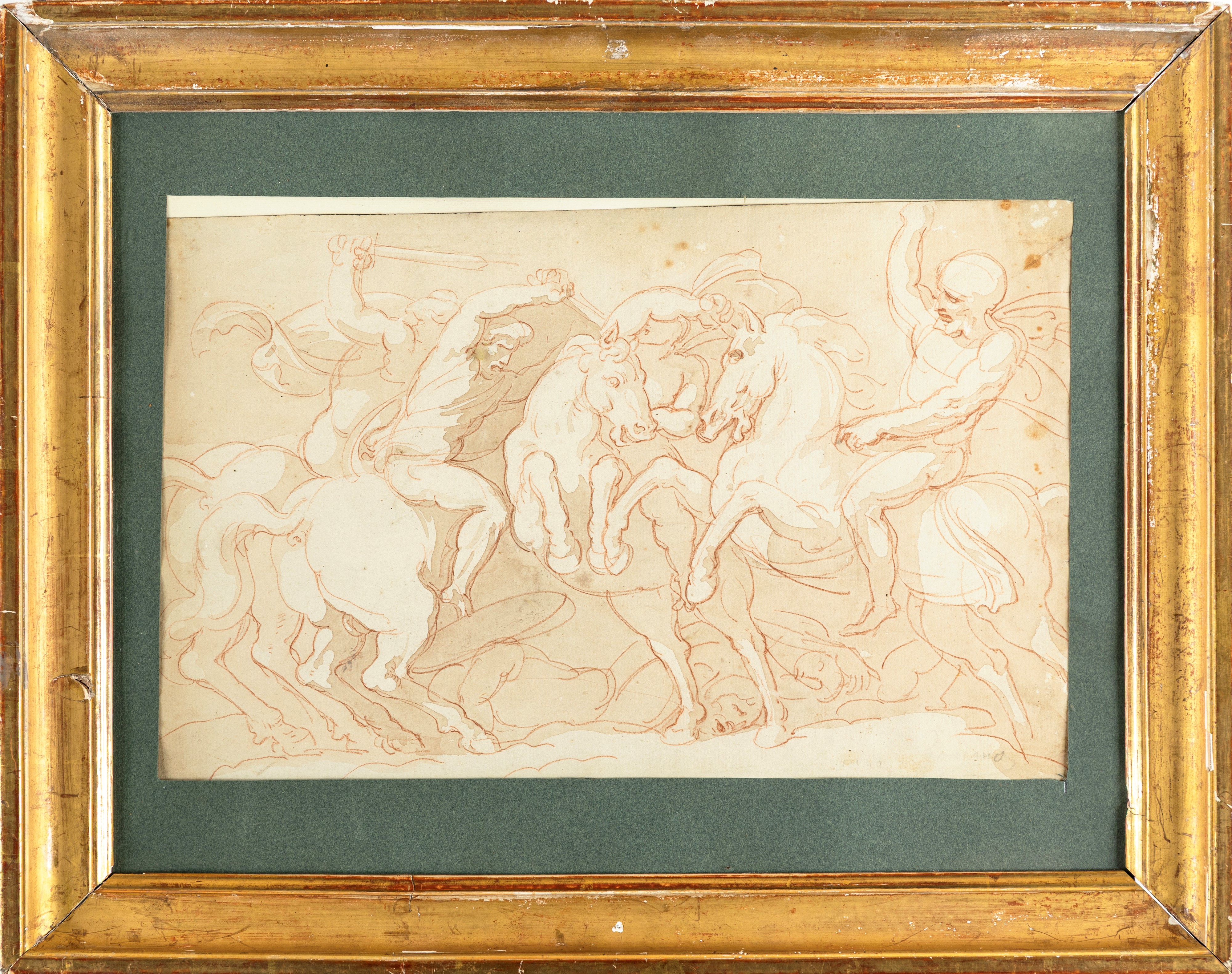 Scuola Francese del XVIII Secolo - Scontro di cavallerie (recto) e Studio di coppia (verso)