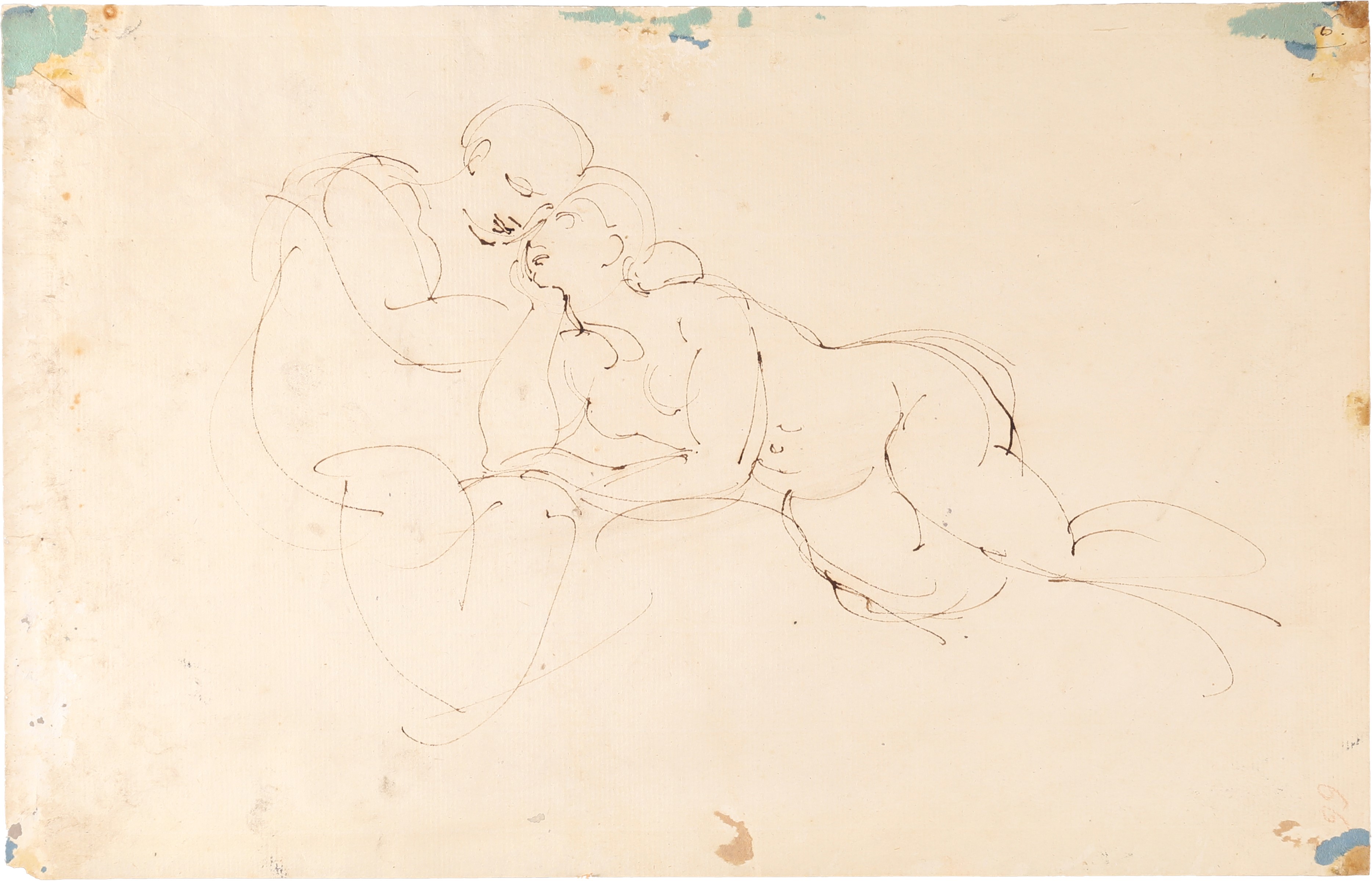 Scuola Francese del XVIII Secolo - Scontro di cavallerie (recto) e Studio di coppia (verso)