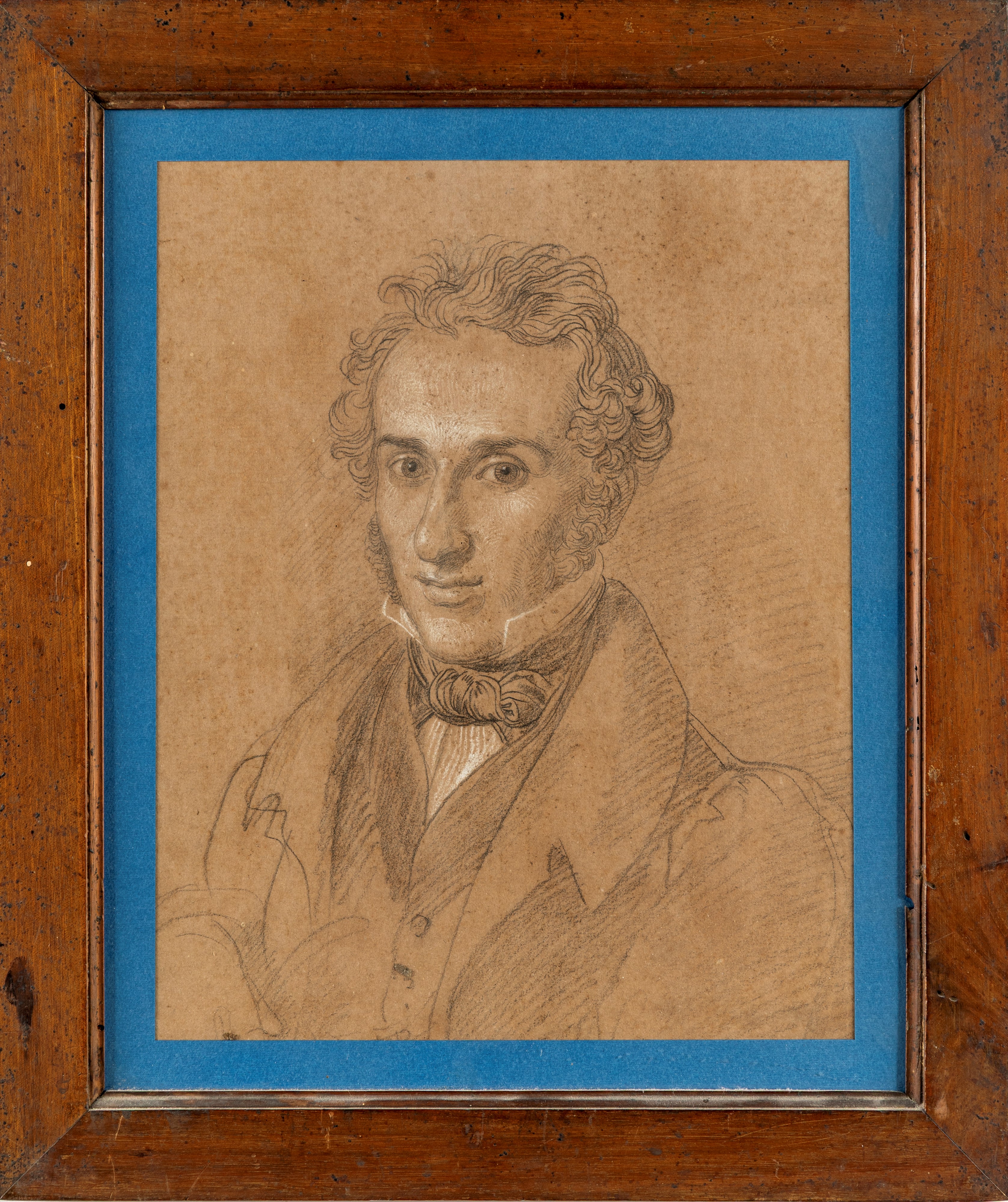 Scuola Italiana del XIX Secolo - Ritratto di gentiluomo (matita e carboncino bianco su carta)