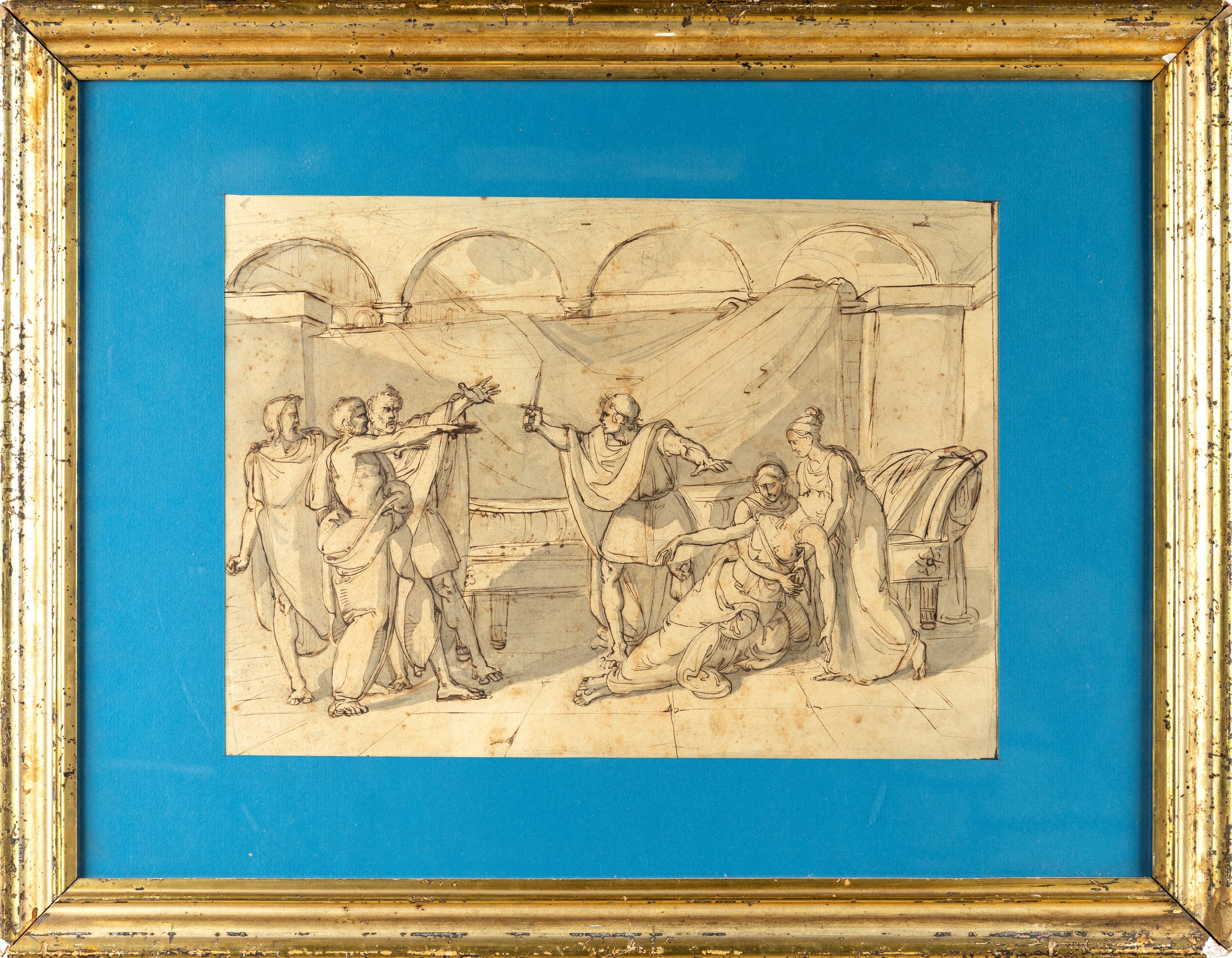 Vincenzo Gajassi - Giuramento degli Orazi (recto) e Studio di nudo accademico (verso) - penna e i...