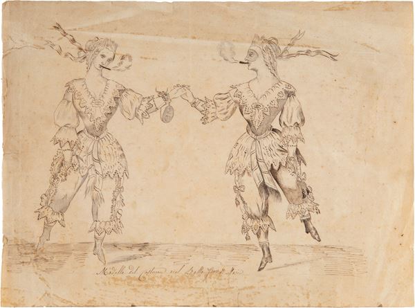 Scuola veneta del XVIII secolo - Modello del costume nel ballo fior di mario