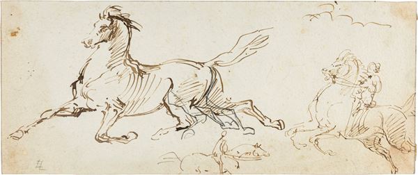 Emilio Lapi : Studio di cavalli  - inchiostro su carta - Auction Works on Paper - from the 16th to the 19th century - Casa d'Aste Arcadia