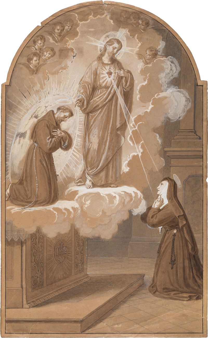 Scuola Toscana del XIX Secolo - Apparizione del Sacro Cuore di Gesù a Santa Margherita Maria Alac...