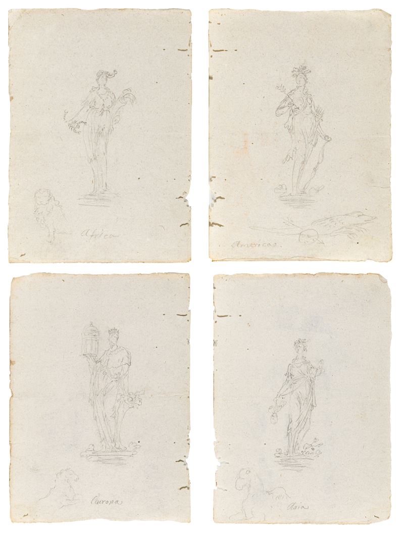 Scuola Romana del XVIII Secolo - Studio per i Quattro Continenti