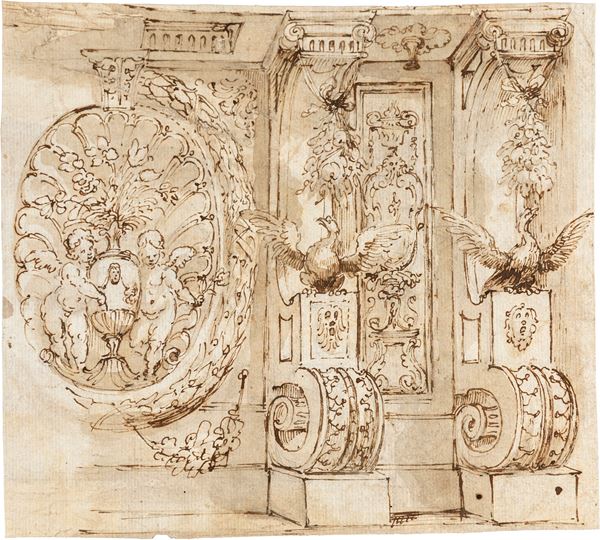 Scuola Romana del XVII secolo - Studio di fregio architettonico