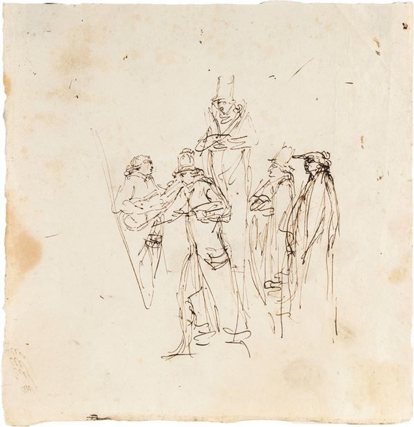 Scuola Veneta del XIX secolo - Studio di personaggi e musici