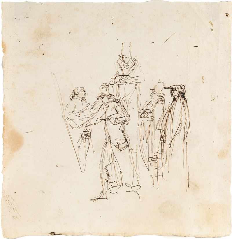 Scuola Veneta del XIX Secolo - Studio di personaggi e musici