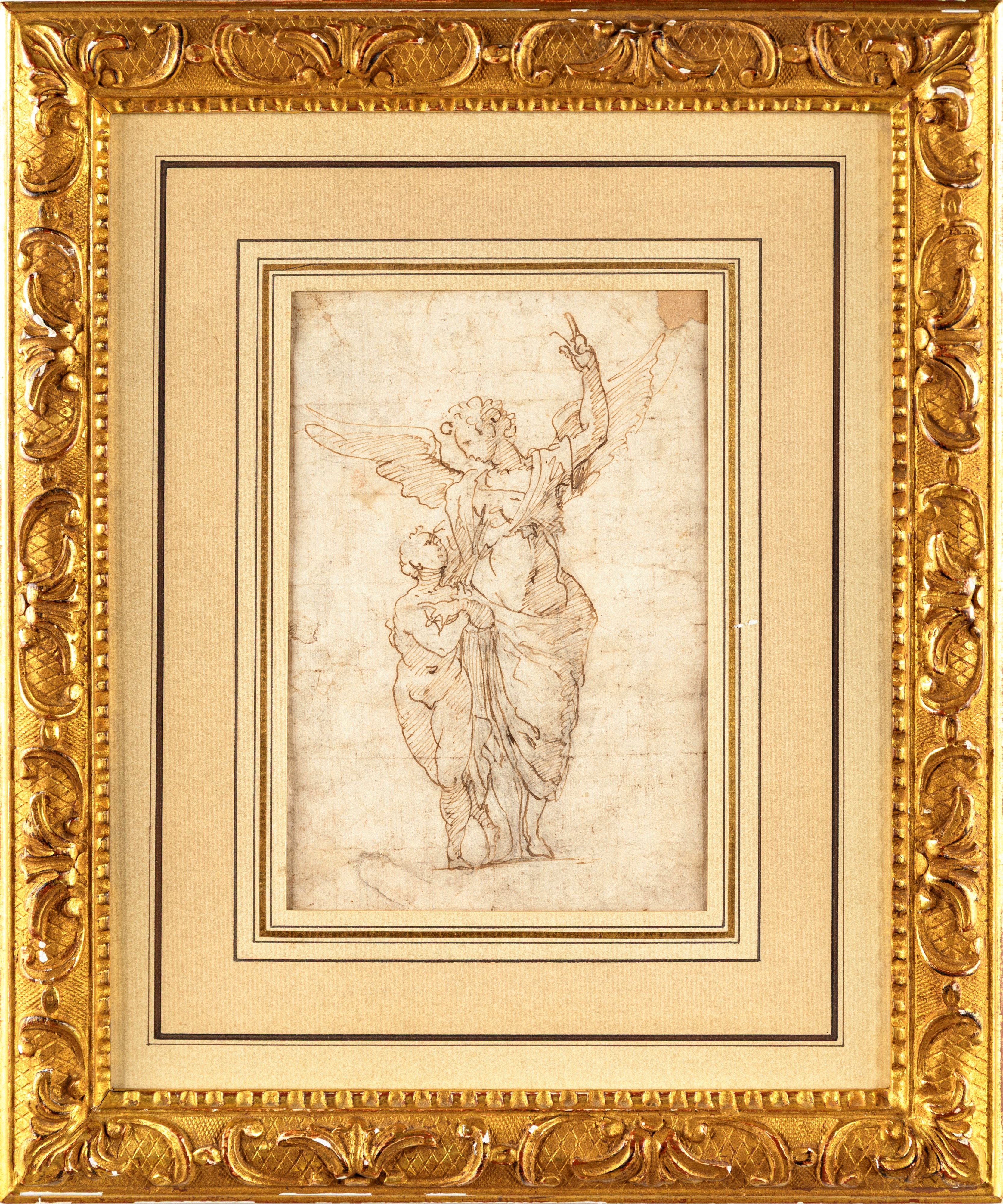 Scuola Toscana del XVI Secolo - Penna e inchiostro bruno su carta, Tobiolo e l'Angelo