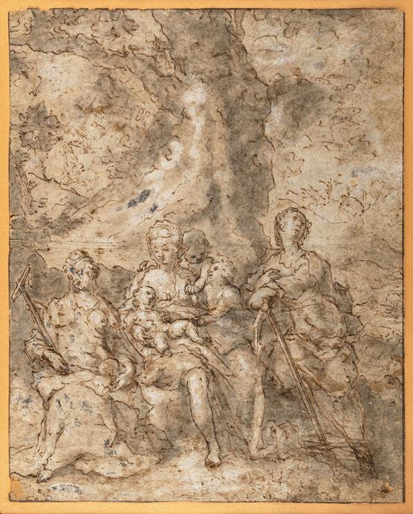 Scuola olandese del XVII secolo : Virtù teologali  - Penna, inchiostro bruno acquerellato e china su carta - Asta Works on paper - dal XVI al XIX secolo - Casa d'Aste Arcadia