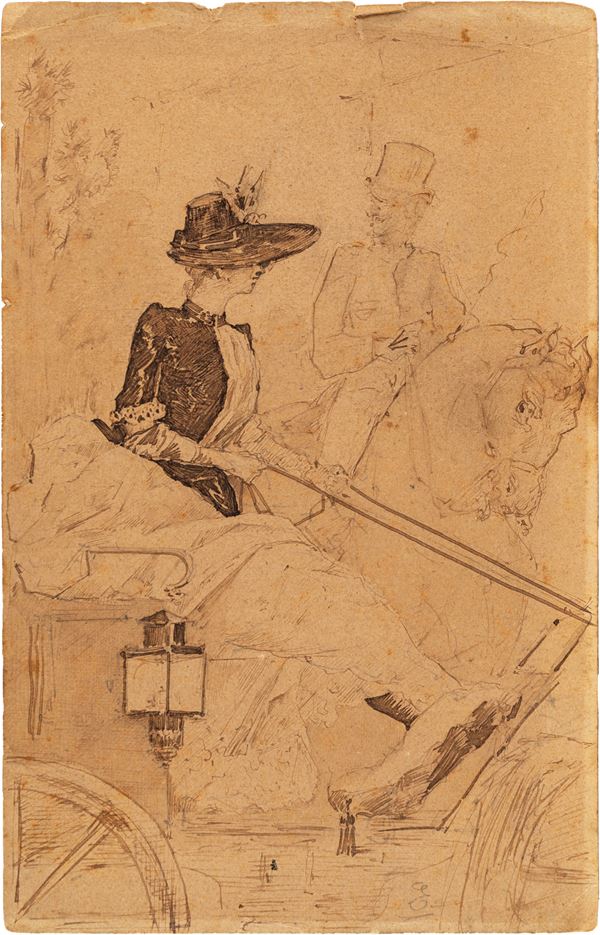 Scuola inglese del XIX secolo - Figure in carrozza